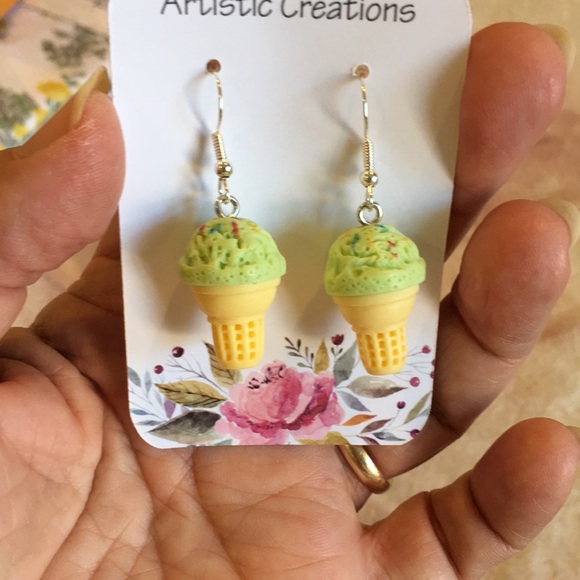 Green Matcha and Sprinkles Birthday Icecream Fashion Pierced Earrings NWT 1.50” - Picture 9 of 12